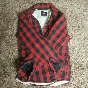 GAP Red Buffalo Plaid Sherpa Lined Coat